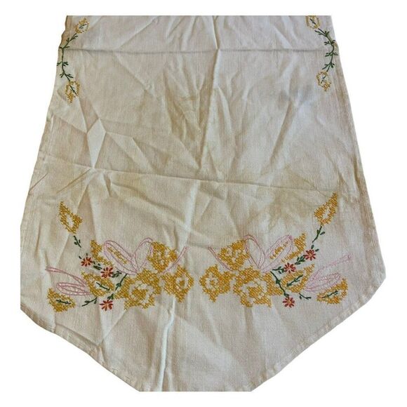 Handmade Floral Bouquet Cross Stitch Table Runner Dresser Scarf 42x15 Vtg READ - Picture 1 of 6